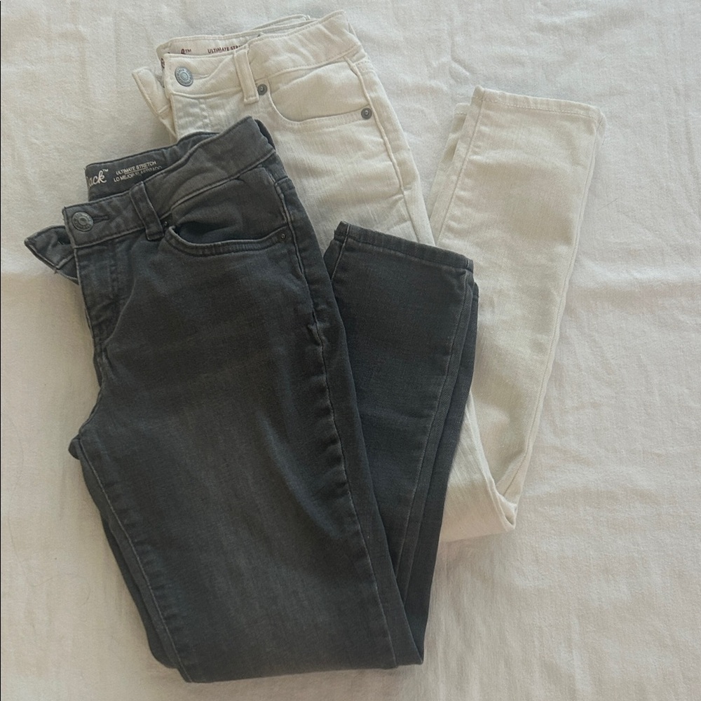 Cat & Jack Girls Skinny Jeans Bundle Size 12 & 12 Plus Gray White Stretch Denim
